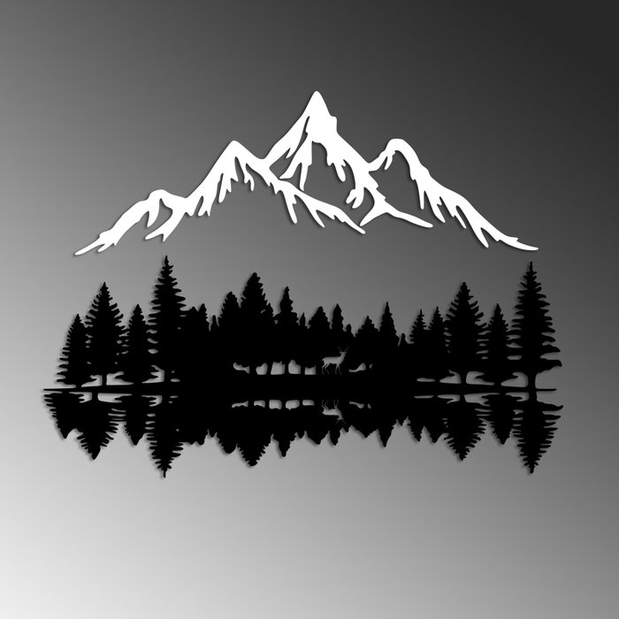 Wallity Nature And Mountain - 12 Escultura de pared de metal Blanco y Negro